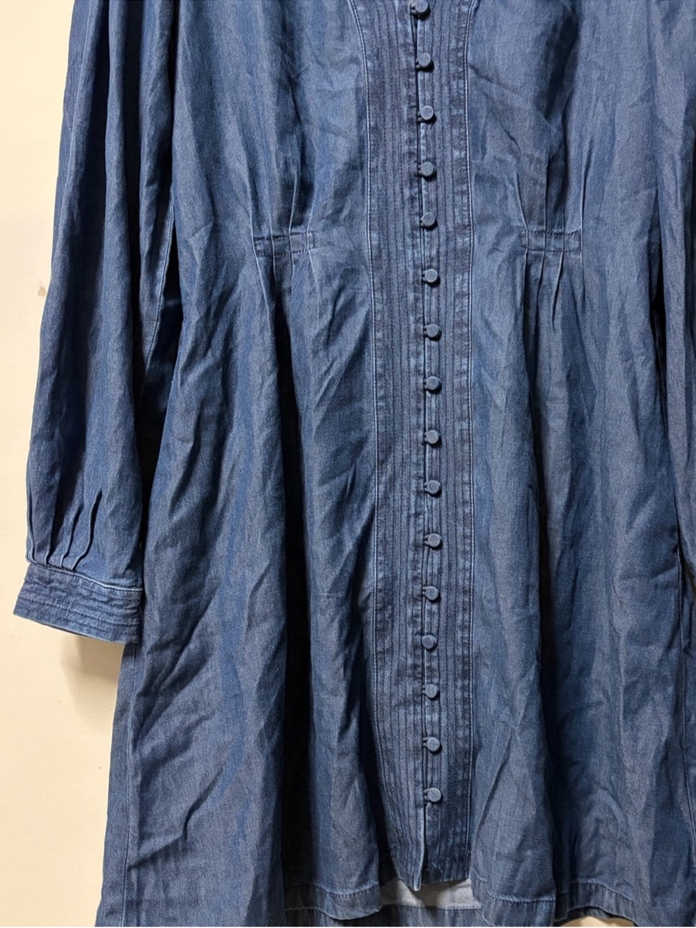 Madewell Denim Button Front Mini Dress Chambray Pleated fit n flare - Picture 3 of 7